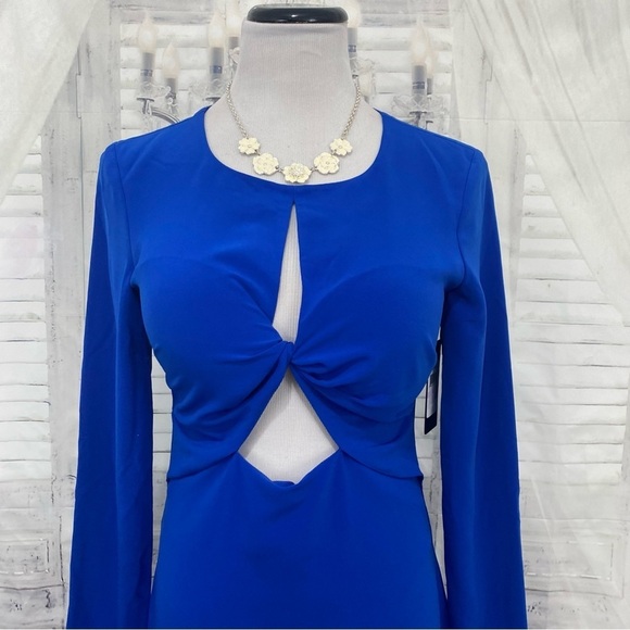 NWT Guess Size 6 Solid Royal Blue Dress Cutout Front Sexy Midi Long Sleeve - Picture 3 of 12